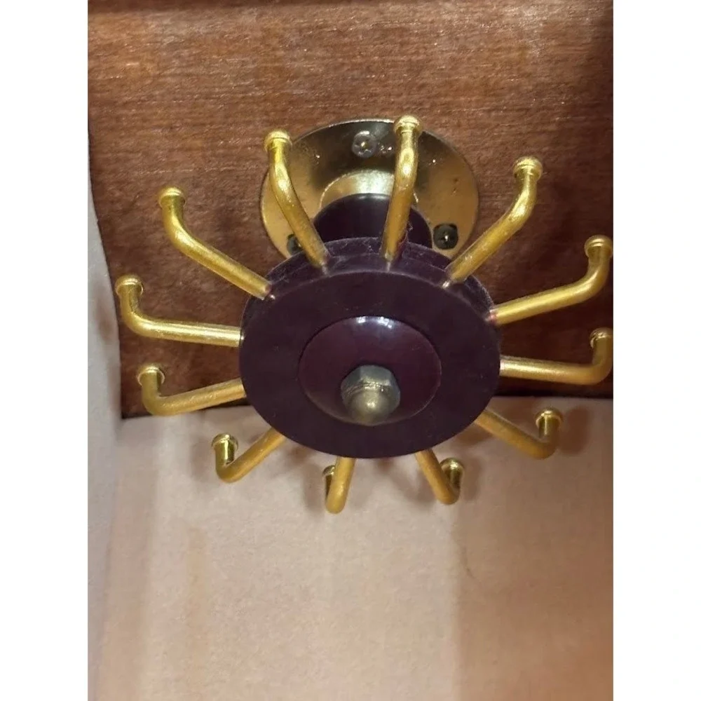 Vintage Wood Jewelry Armoire Glass Etched Doors Rotating Carousel Claw Feet